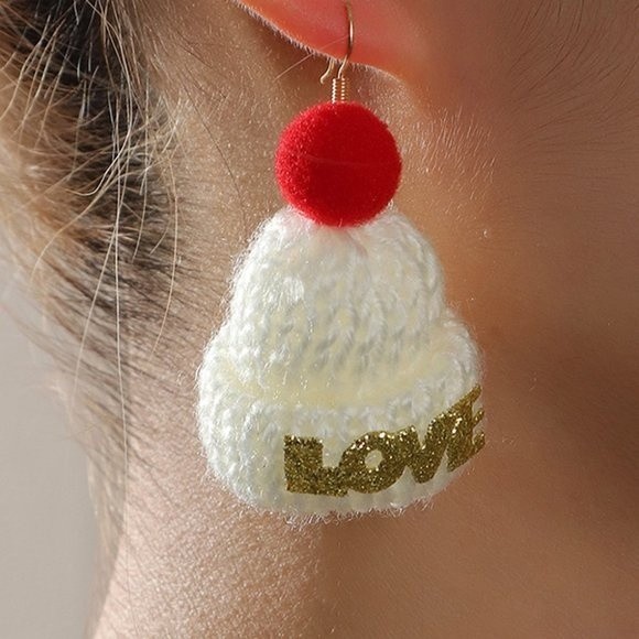 Christmas LOVE Knitted Drop Earrings - Picture 1 of 3